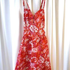 Women's GUESS Los Angeles Orange, Pink, White Floral Lace Sleeveless Dress Sz 0